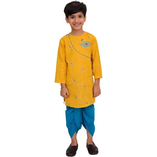 Yellow Mor Pankh Dhoti Kurta