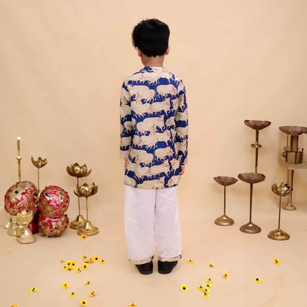Navy Blue Cow Printed Kurta Pajama