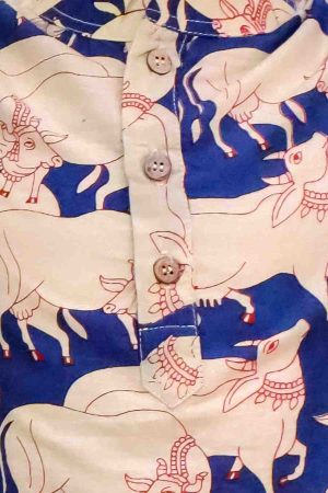 Navy Blue Cow Printed Kurta Pajama