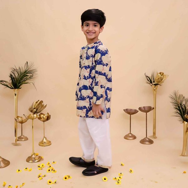 Navy Blue Cow Printed Kurta Pajama