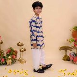 Navy Blue Cow Printed Kurta Pajama