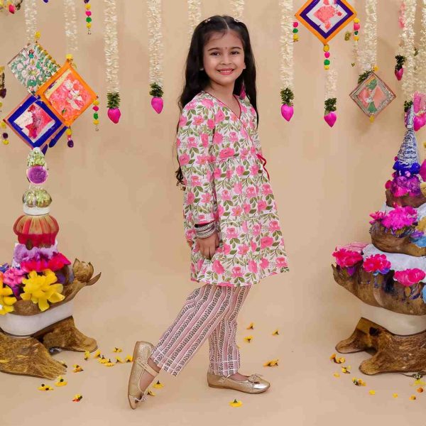 Girls Yellow and Pink Kurta with Pink Pallazo