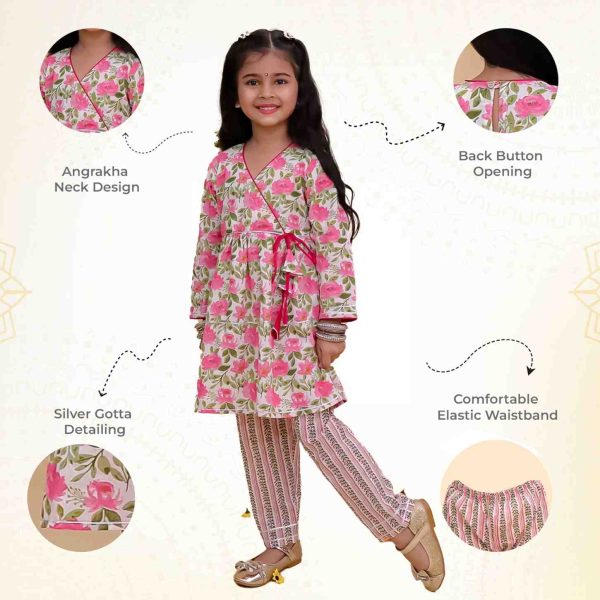 Girls Yellow and Pink Kurta with Pink Pallazo