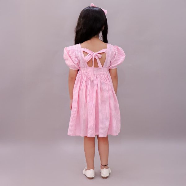Girls Pink Gingham Frock with Hairband