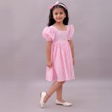 Girls Pink Gingham Frock with Hairband