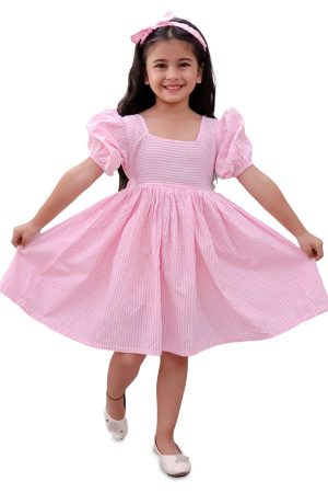 Girls Pink Gingham Frock with Hairband
