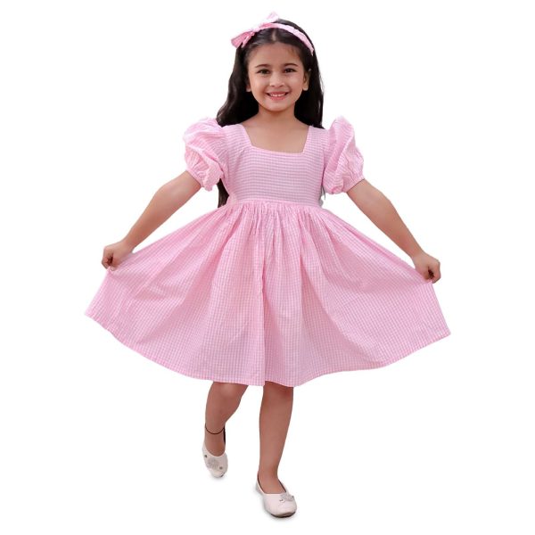 Girls Pink Gingham Frock with Hairband