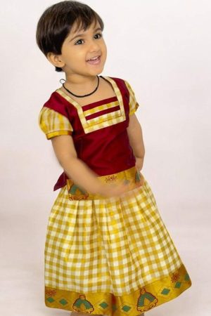 Girls Lehenga Choli Ethnic Wear Checkered Lehenga & Crop Top