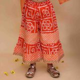 Girls Orange Bandhani Lehriya Sharara Suit with Dupatta
