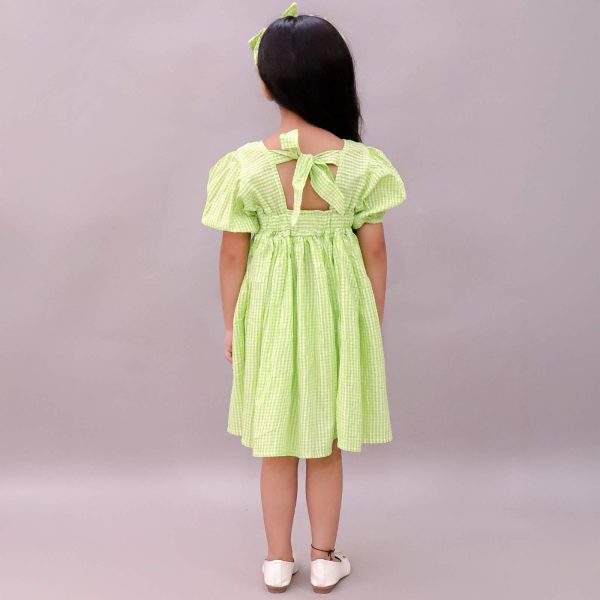 Girls Green Gingham Frock with Hairband