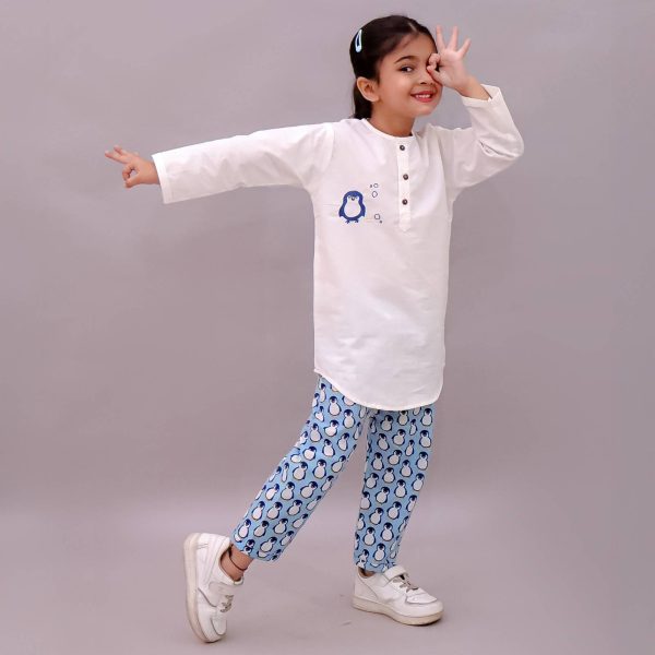 Kids Penguin Print Kurta Pajama Night suit