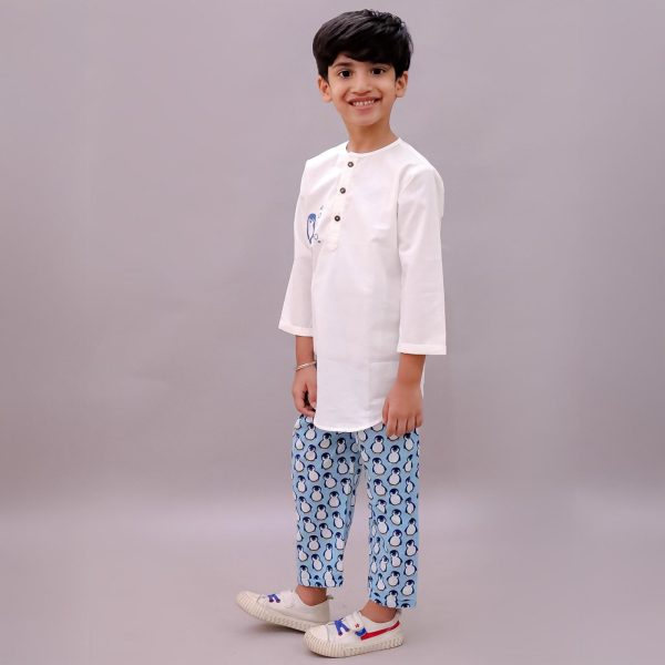 Kids Penguin Print Kurta Pajama Night suit