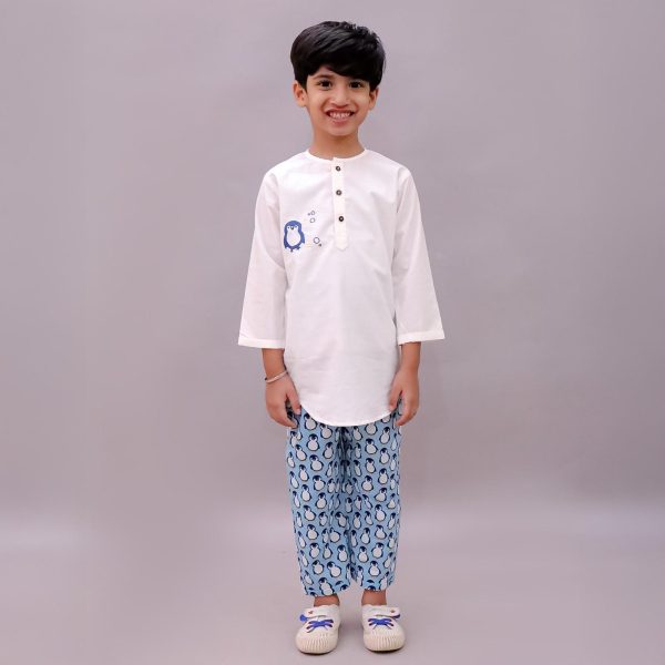 Kids Penguin Print Kurta Pajama Night suit
