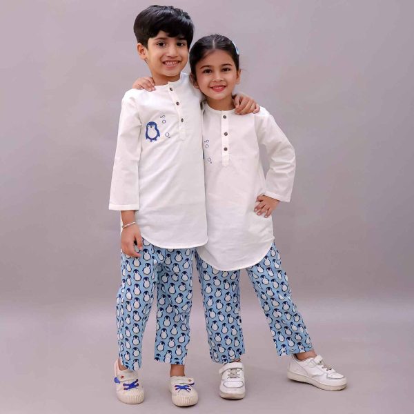 Kids Penguin Print Kurta Pajama Night suit