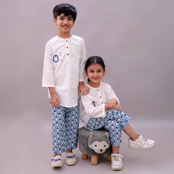 Kids Penguin Print Kurta Pajama Night suit