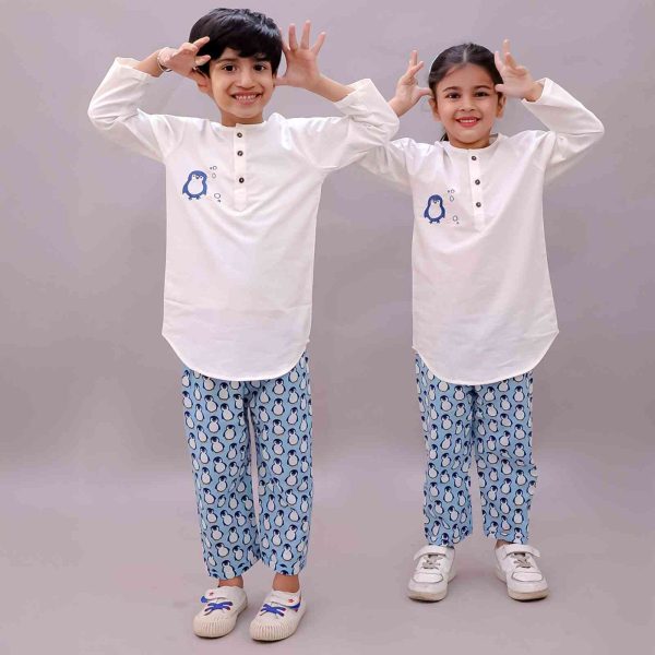 Kids Penguin Print Kurta Pajama Night suit