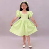 Girls Green Gingham Frock with Hairband