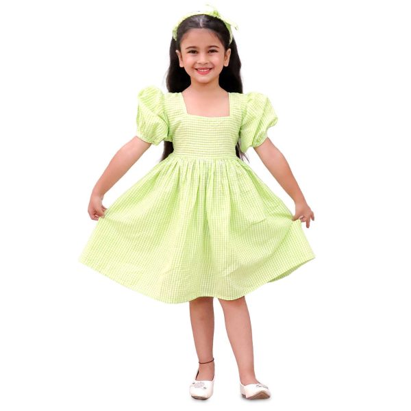 Girls Green Gingham Frock with Hairband