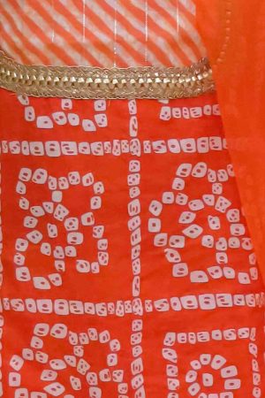 Girls Orange Bandhani Lehriya Sharara Suit with Dupatta