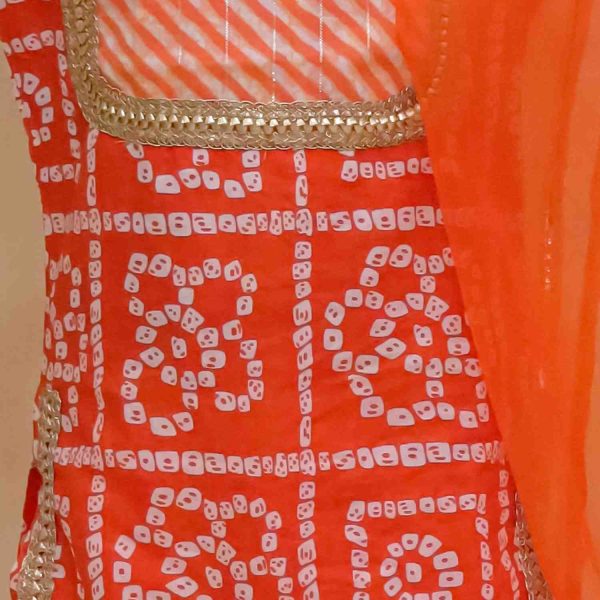 Girls Orange Bandhani Lehriya Sharara Suit with Dupatta