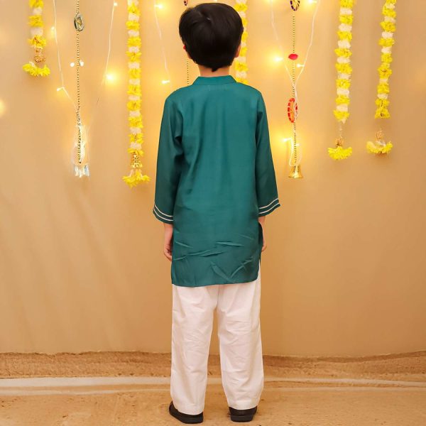 Boys Tourquoise Green Ethnic Kurta Pajama