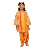 Girls Yellow Orange Bandhani Salwar Kurta Suit Set