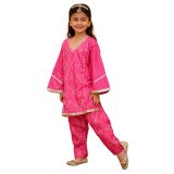 Girls Pink Bandhani Salwar Kurta Suit Set