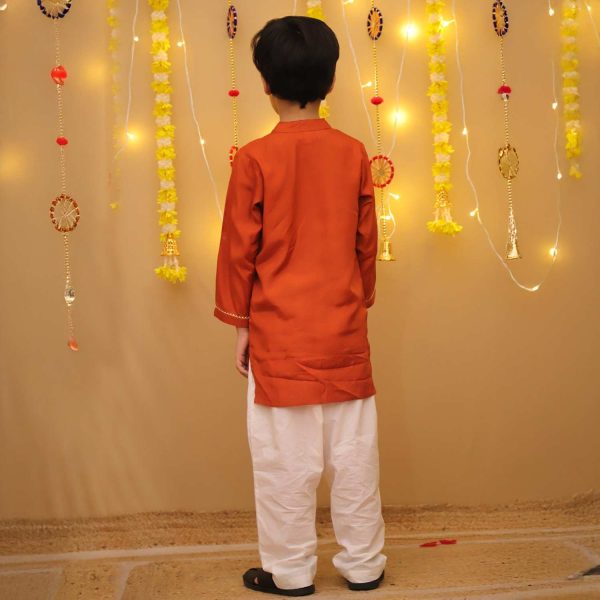 Boys Rust Orange Ethnic Kurta Pajama