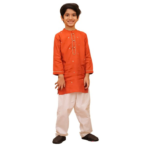 Boys Rust Orange Ethnic Kurta Pajama