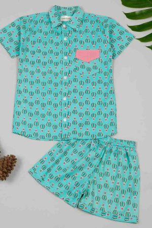 Boys Blue Hot Air Balloon Shorts Set
