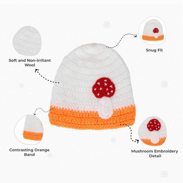 White Orange Mushroom Woollen Cap