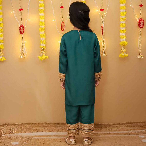Girls Tourquoise Green Ethnic Suit Set