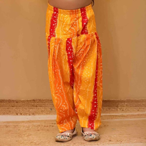 Girls Yellow Orange Bandhani Salwar Kurta Suit Set