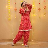 Girls Red Bandhani Salwar Kurta Suit Set