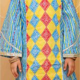Girls Blue Yellow Bandhani Salwar Kurta Suit Set