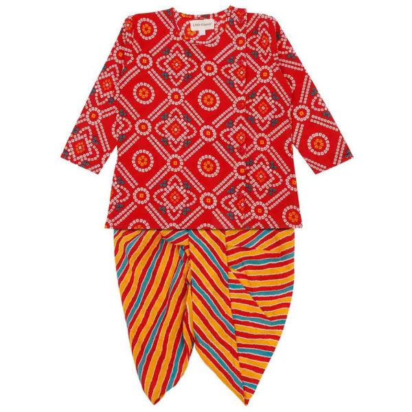 Boys Red Bandhani Dhoti Kurta