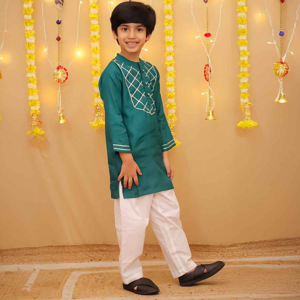 Boys Tourquoise Green Ethnic Kurta Pajama