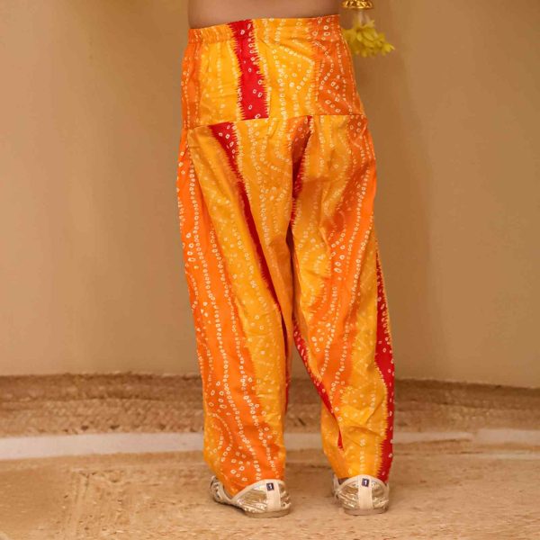 Girls Yellow Orange Bandhani Salwar Kurta Suit Set