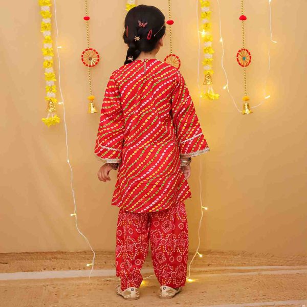 Girls Red Bandhani Salwar Kurta Suit Set