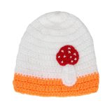 White Orange Mushroom Woollen Cap