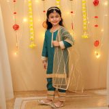 Girls Tourquoise Green Ethnic Suit Set