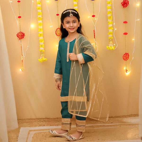 Girls Tourquoise Green Ethnic Suit Set