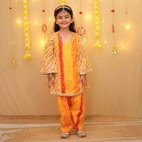 Girls Yellow Orange Bandhani Salwar Kurta Suit Set