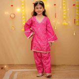 Girls Pink Bandhani Salwar Kurta Suit Set