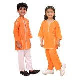 Girls Orange Co Ord Set & Boys Orange Kurta Pajama