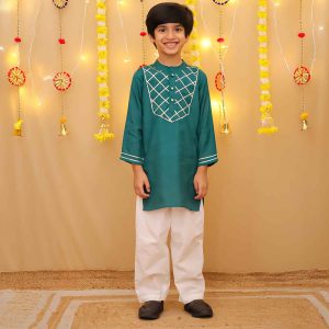 Boys Tourquoise Green Ethnic Kurta Pajama