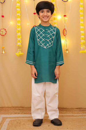 Boys Tourquoise Green Ethnic Kurta Pajama
