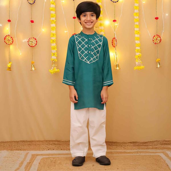 Boys Tourquoise Green Ethnic Kurta Pajama