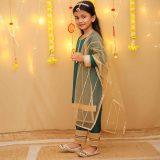 Girls Tourquoise Green Ethnic Suit Set