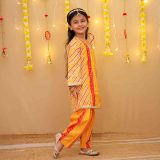 Girls Yellow Orange Bandhani Salwar Kurta Suit Set